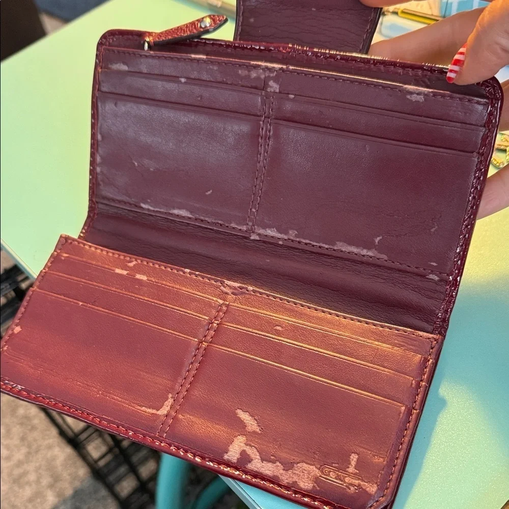 Coach Tan and Burgundy Signature Wallet Red designer wallet purse clutch card
